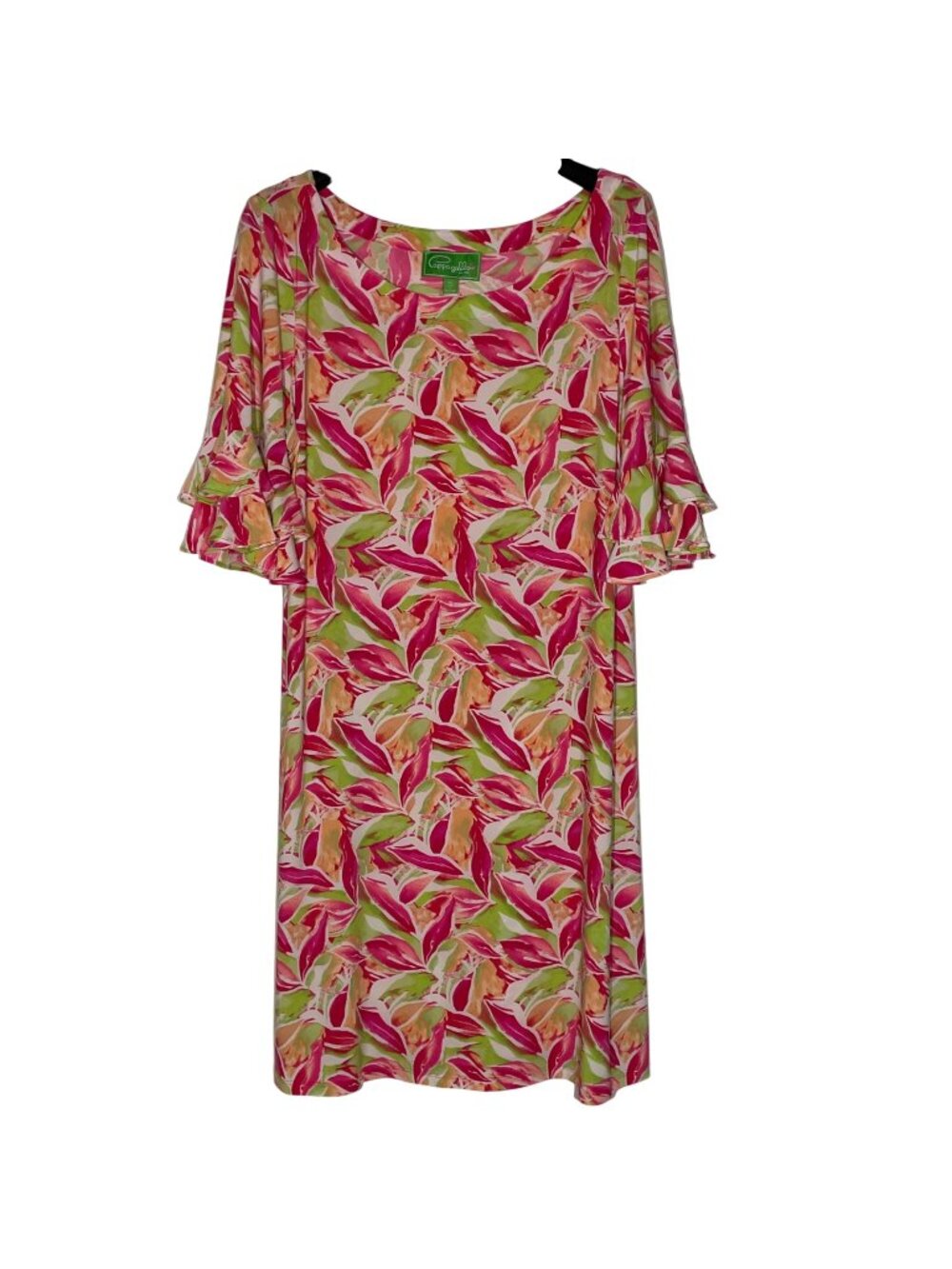 Pappagallo Ruffle Sleeve Tropical Stretch Dress Sz XL Resort Vacation Colorful